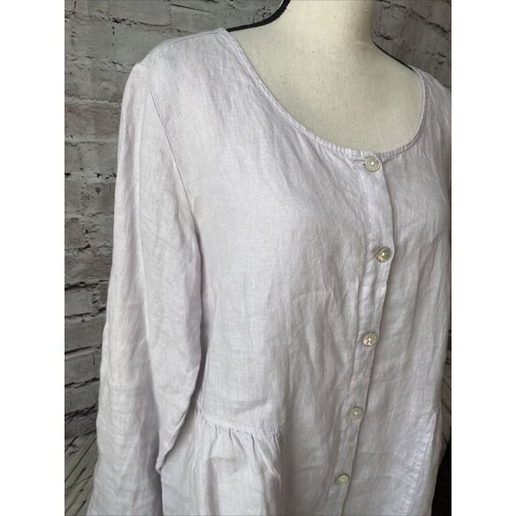 Sigrid Olsen 100% Linen Womens M Lavender Blouse Tunic Button Down Lagenlook - Picture 2 of 6